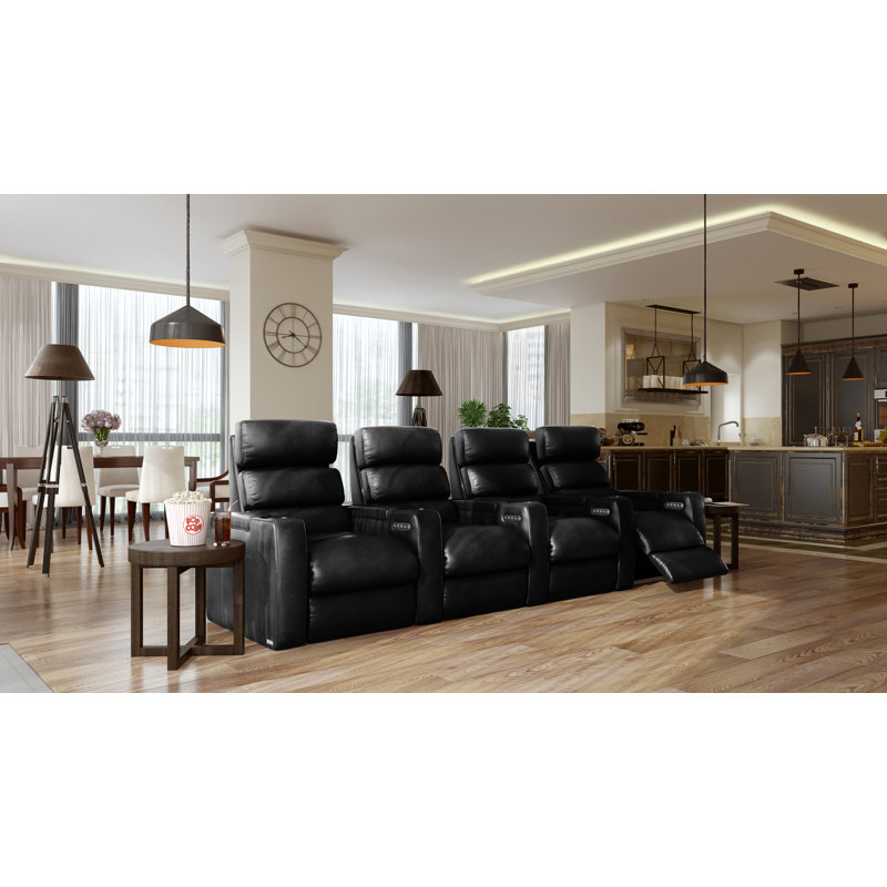 Orren Ellis Leather Power Reclining Home Theater Seat with Cup Holder